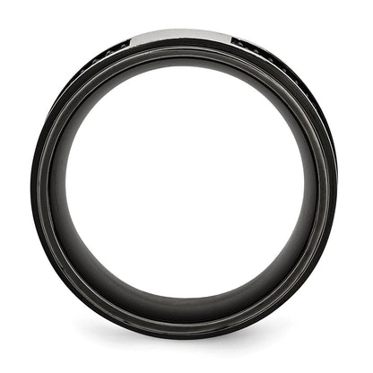 Stainless Steel Polished Black Ip Plated Rubber Inlay 10mm Band