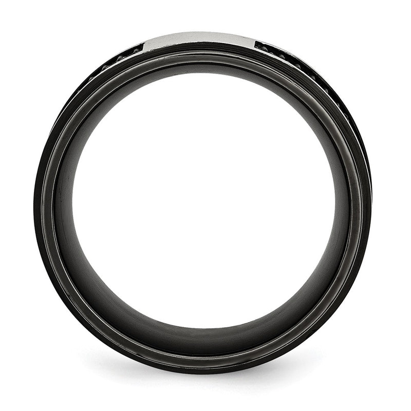 Stainless Steel Polished Black Ip Plated Rubber Inlay 10mm Band