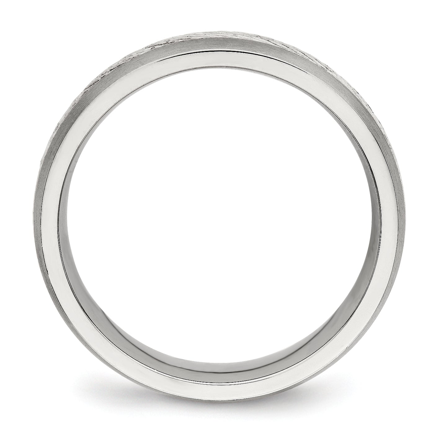 Stainless Steel Sterling Silver Inlay Brushed Diamond Cut 6mm Band