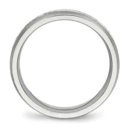 Stainless Steel Sterling Silver Inlay Brushed Diamond Cut 6mm Band