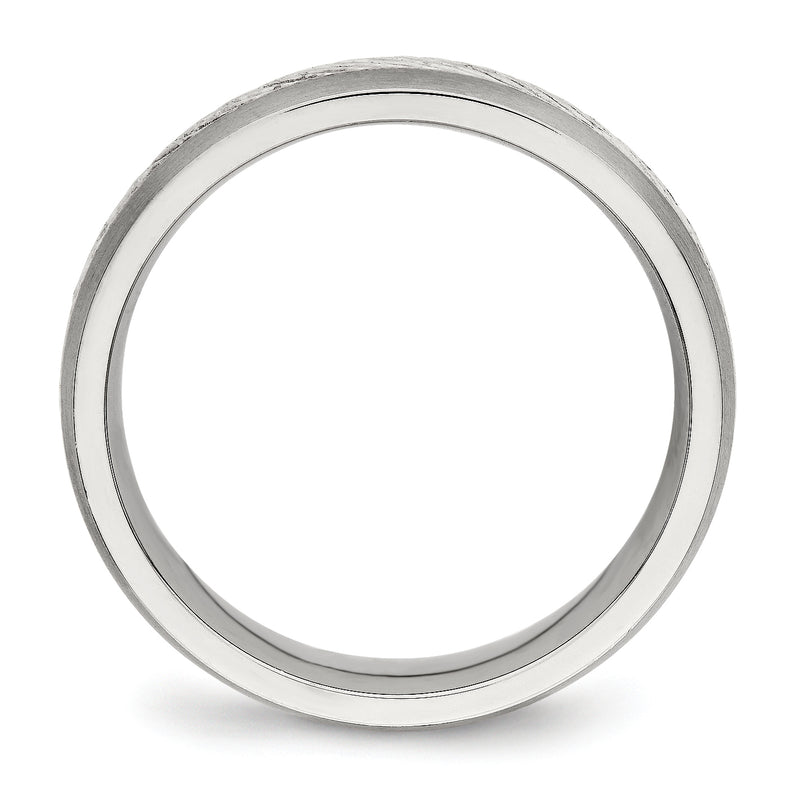Stainless Steel Sterling Silver Inlay Brushed Diamond Cut 6mm Band