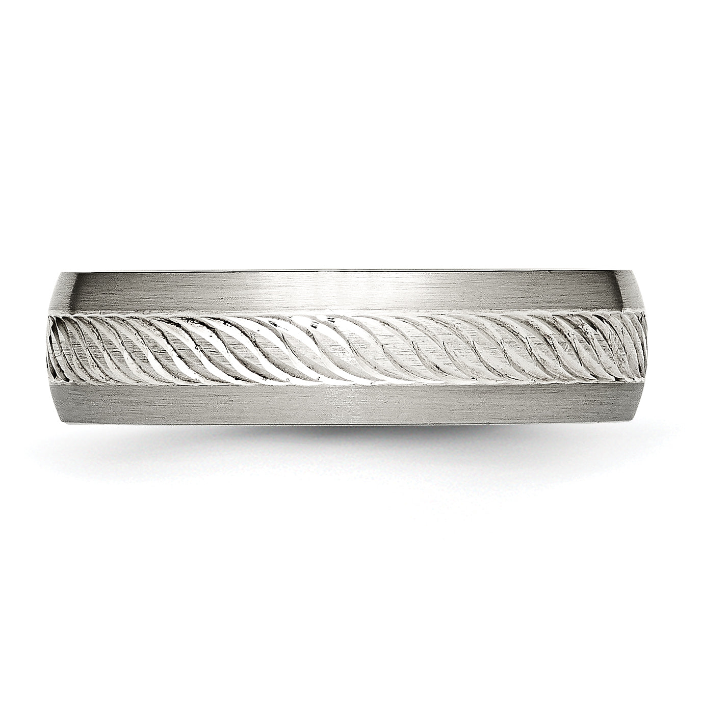 Stainless Steel Sterling Silver Inlay Brushed Diamond Cut 6mm Band