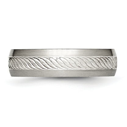Stainless Steel Sterling Silver Inlay Brushed Diamond Cut 6mm Band