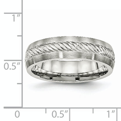 Stainless Steel Sterling Silver Inlay Brushed Diamond Cut 6mm Band