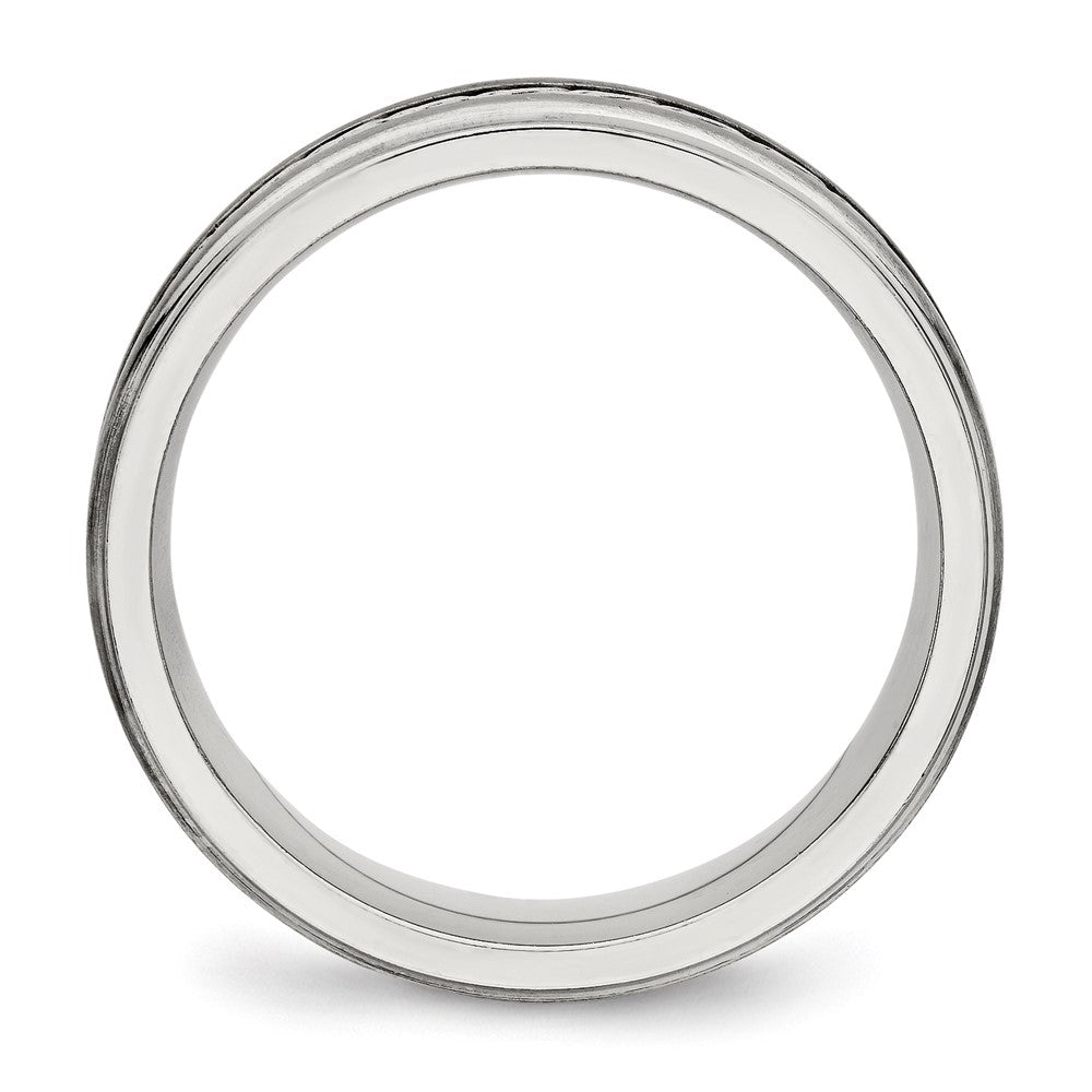 Stainless Steel Sterling Silver Braid Inlay Brushed/Polished 6mm Band