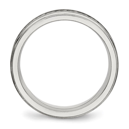 Stainless Steel Sterling Silver Braid Inlay Brushed/Polished 6mm Band