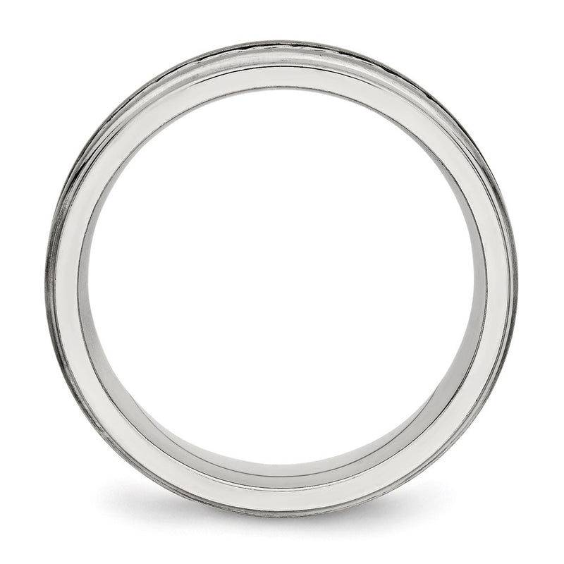 Stainless Steel Sterling Silver Braid Inlay Brushed/Polished 6mm Band