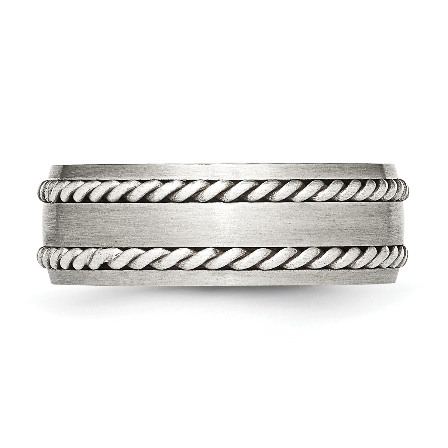 Stainless Steel Sterling Silver Double Twisted Brushed 8mm Band