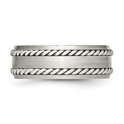 Stainless Steel Sterling Silver Double Twisted Brushed 8mm Band