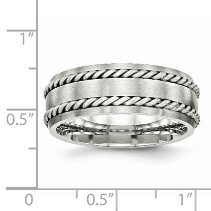 Stainless Steel Sterling Silver Double Twisted Brushed 8mm Band