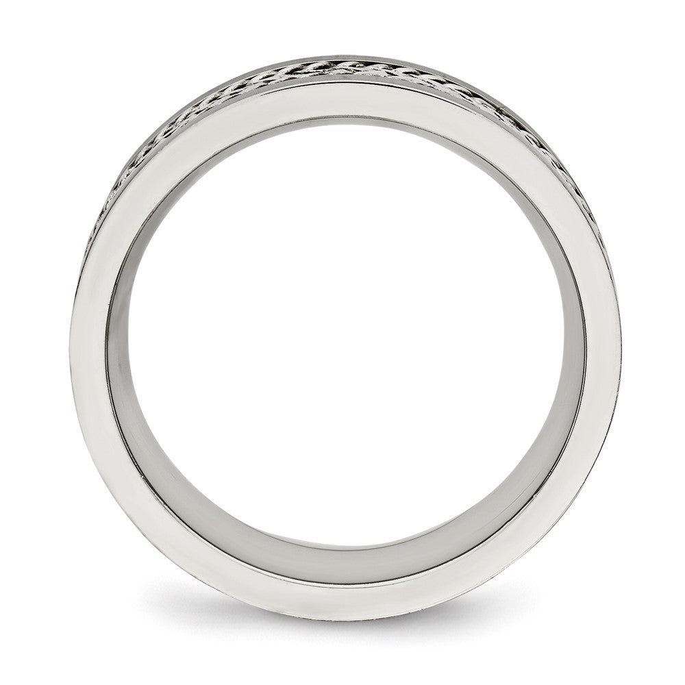 Stainless Steel Sterling Silver Inlay Polished/Brushed Edge 7mm Band
