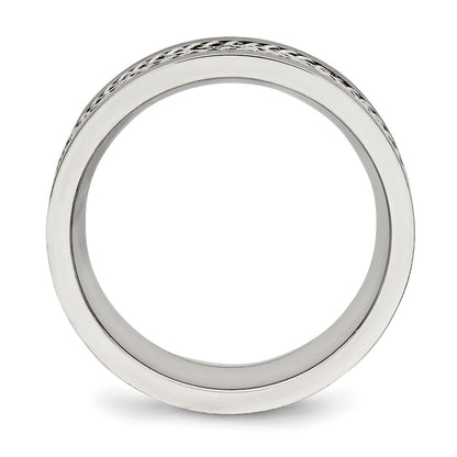 Stainless Steel Sterling Silver Inlay Polished/Brushed Edge 7mm Band
