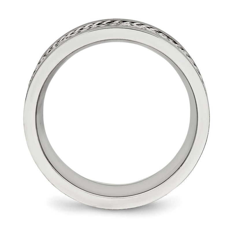 Stainless Steel Sterling Silver Inlay Polished/Brushed Edge 7mm Band