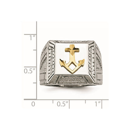 Stainless Steel Polished Sterling Silver Yellow Ip Plated Anchor Ring