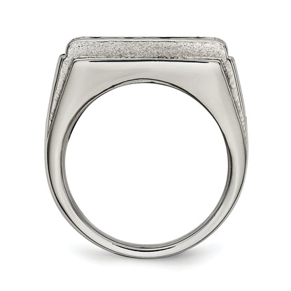 Stainless Steel Polished Black Enameled Dad Cz Ring