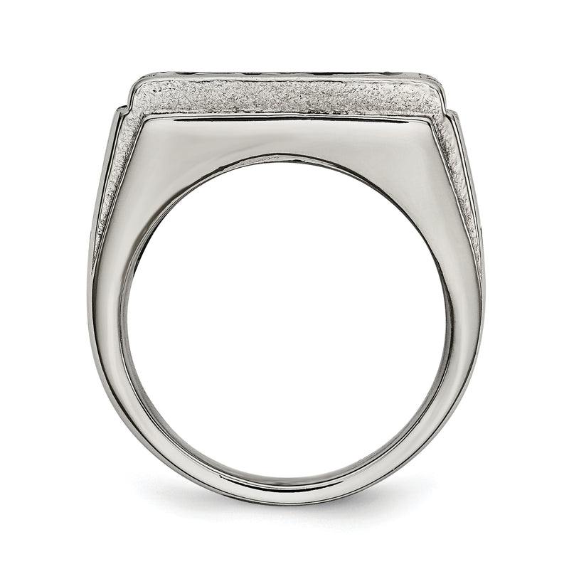 Stainless Steel Polished Black Enameled Dad Cz Ring
