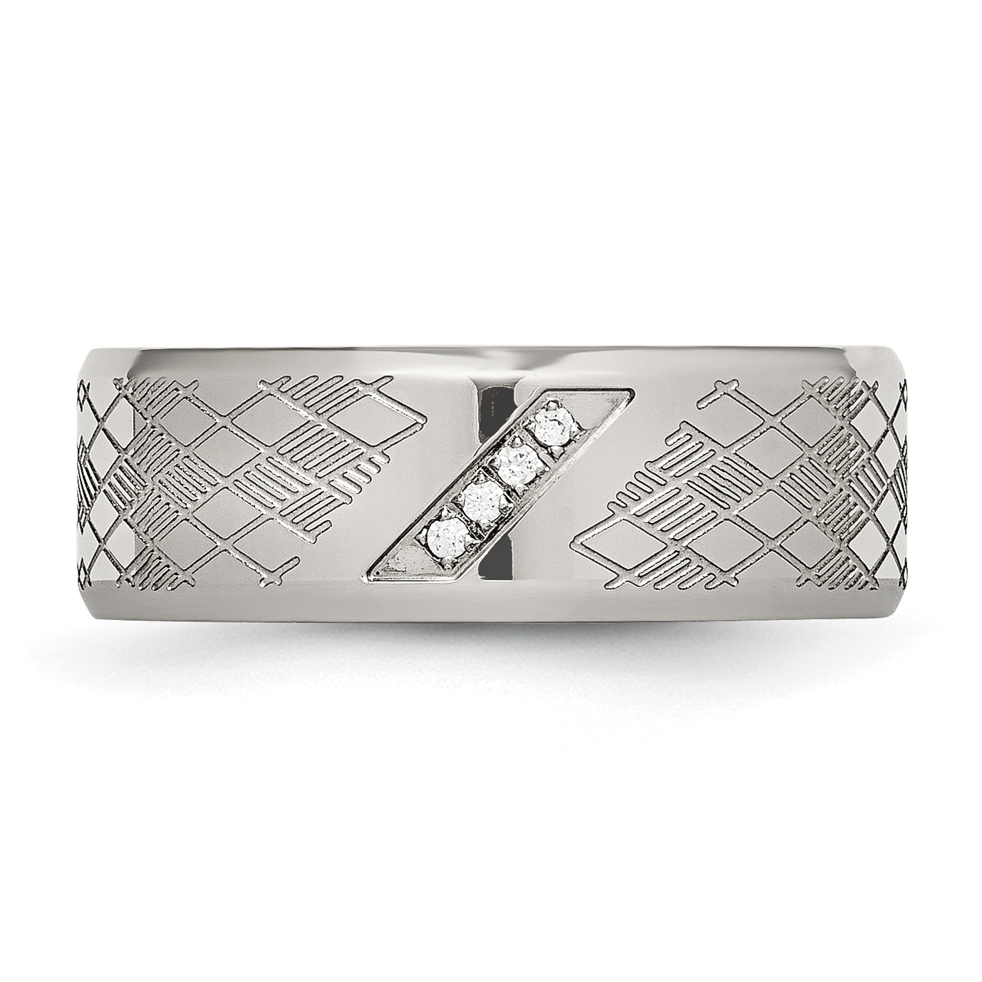 Stainless Steel Polished And Textured Cz 8mm Band