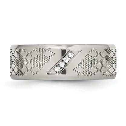 Stainless Steel Polished And Textured Cz 8mm Band