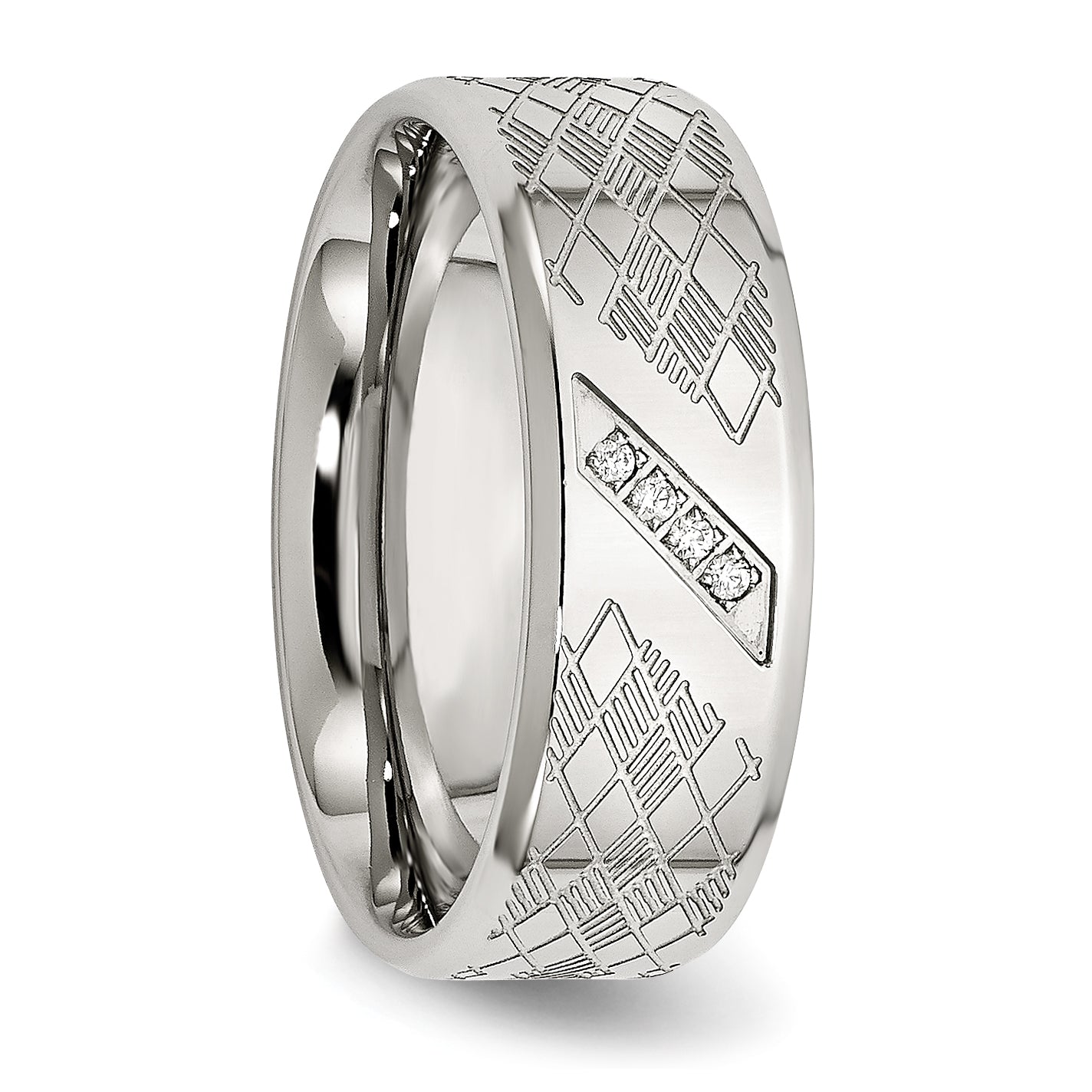 Stainless Steel Polished And Textured Cz 8mm Band