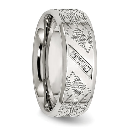 Stainless Steel Polished And Textured Cz 8mm Band