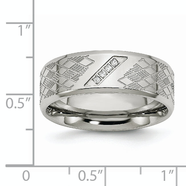 Stainless Steel Polished And Textured Cz 8mm Band