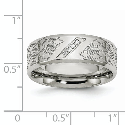 Stainless Steel Polished And Textured Cz 8mm Band