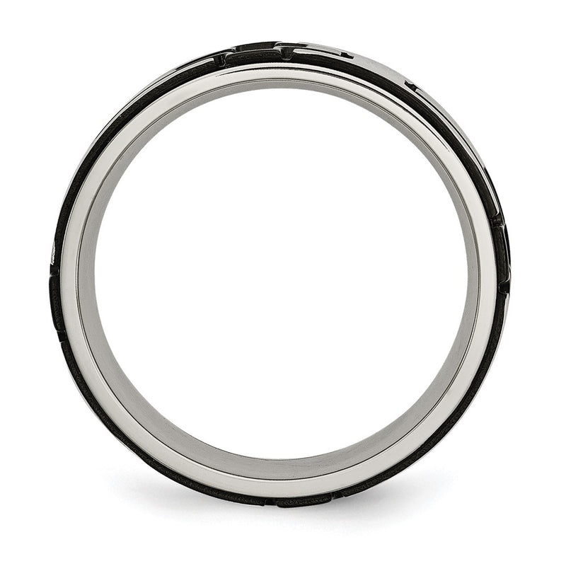 Stainless Steel Polished Black Ip Plated With Cz Cross 8mm Band