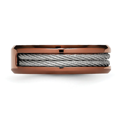 Stainless Steel Ridged Edge Brown Ip Plated Cable 7mm Band