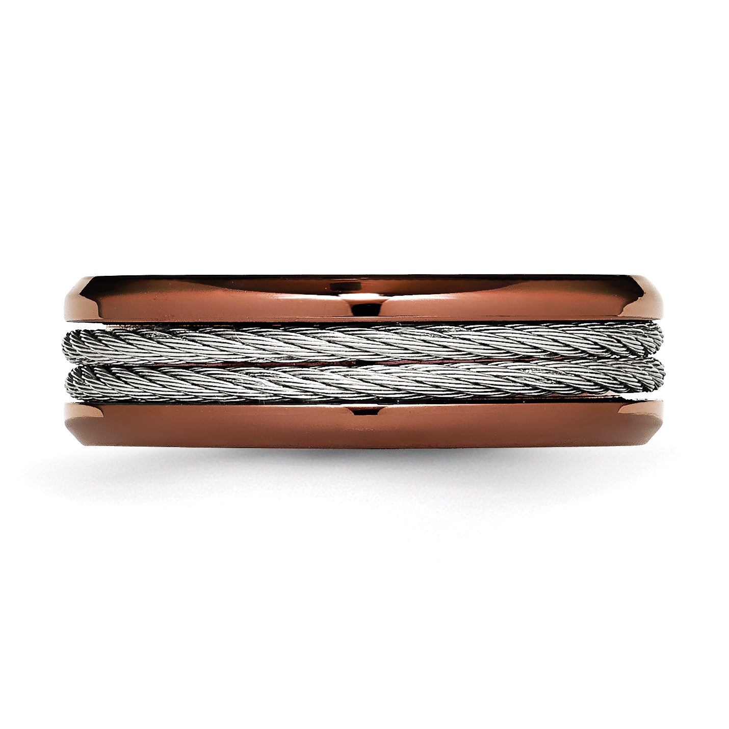 Stainless Steel Ridged Edge Brown Ip Plated Cable 7mm Band