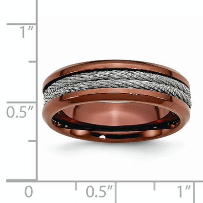 Stainless Steel Ridged Edge Brown Ip Plated Cable 7mm Band