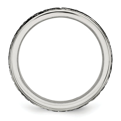 Stainless Steel Polished And Textured Black Ip Plated 8mm Band