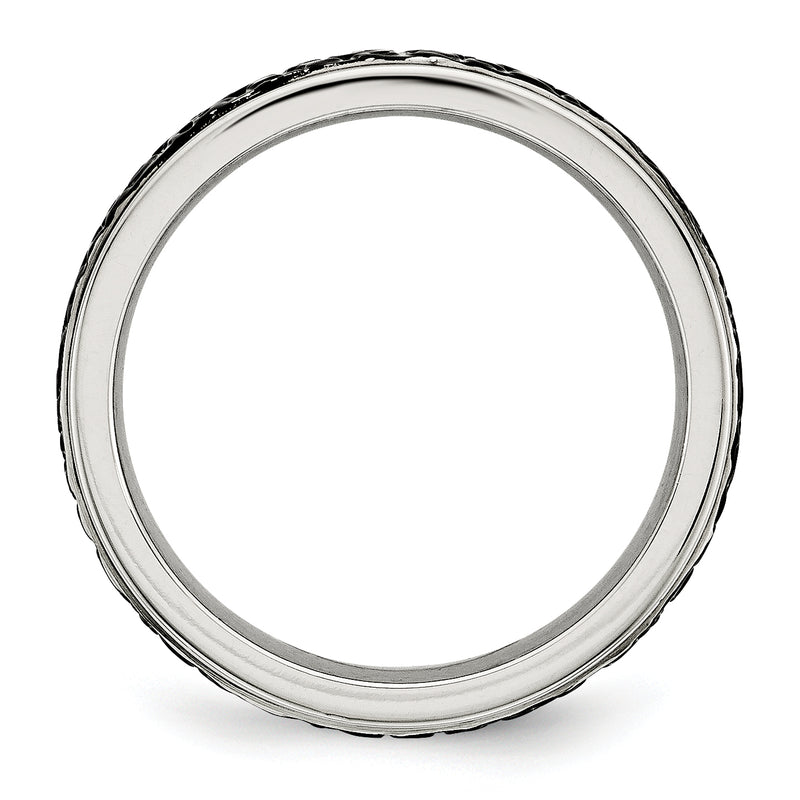 Stainless Steel Polished And Textured Black Ip Plated 8mm Band