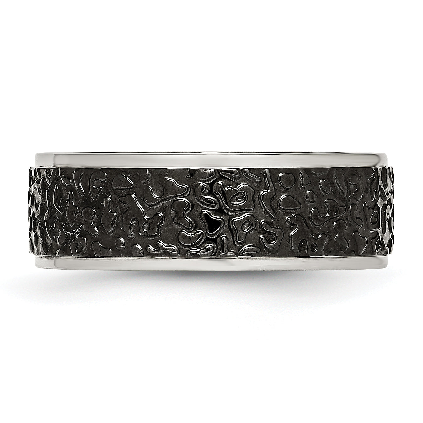Stainless Steel Polished And Textured Black Ip Plated 8mm Band