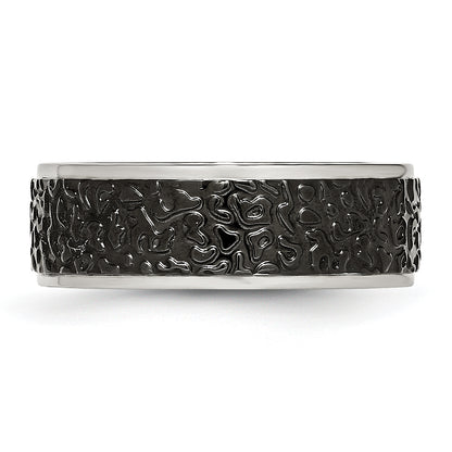Stainless Steel Polished And Textured Black Ip Plated 8mm Band