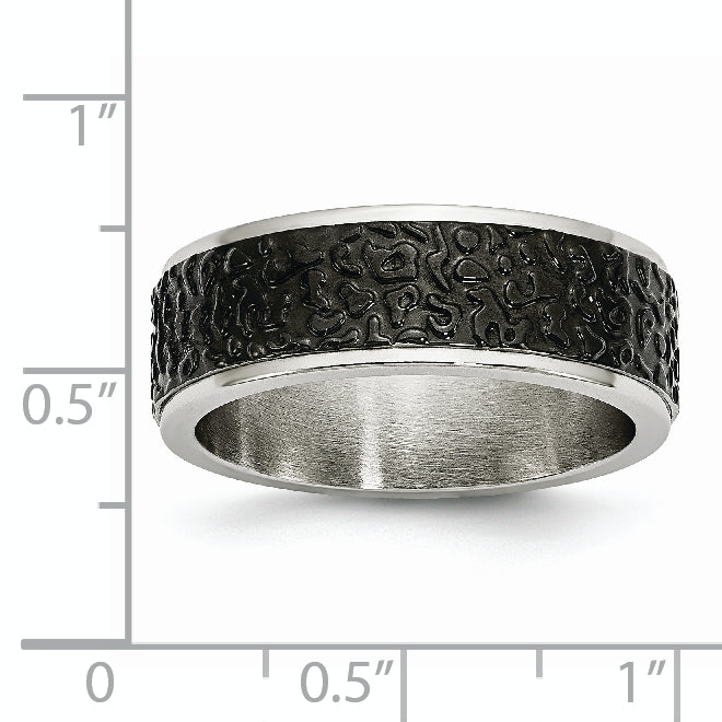Stainless Steel Polished And Textured Black Ip Plated 8mm Band