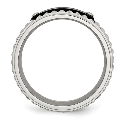 Stainless Steel Brushed And Polished Black Ip Plated Faceted 8mm Band