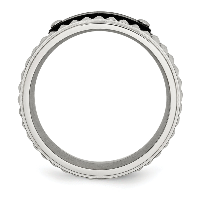 Stainless Steel Brushed And Polished Black Ip Plated Faceted 8mm Band