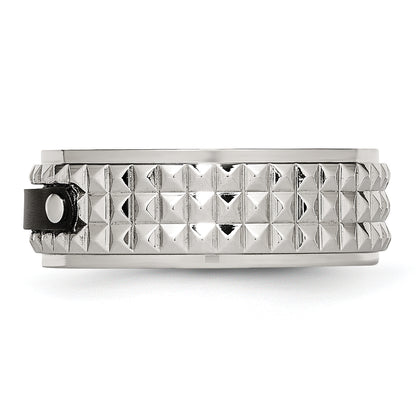 Stainless Steel Brushed And Polished Black Ip Plated Faceted 8mm Band