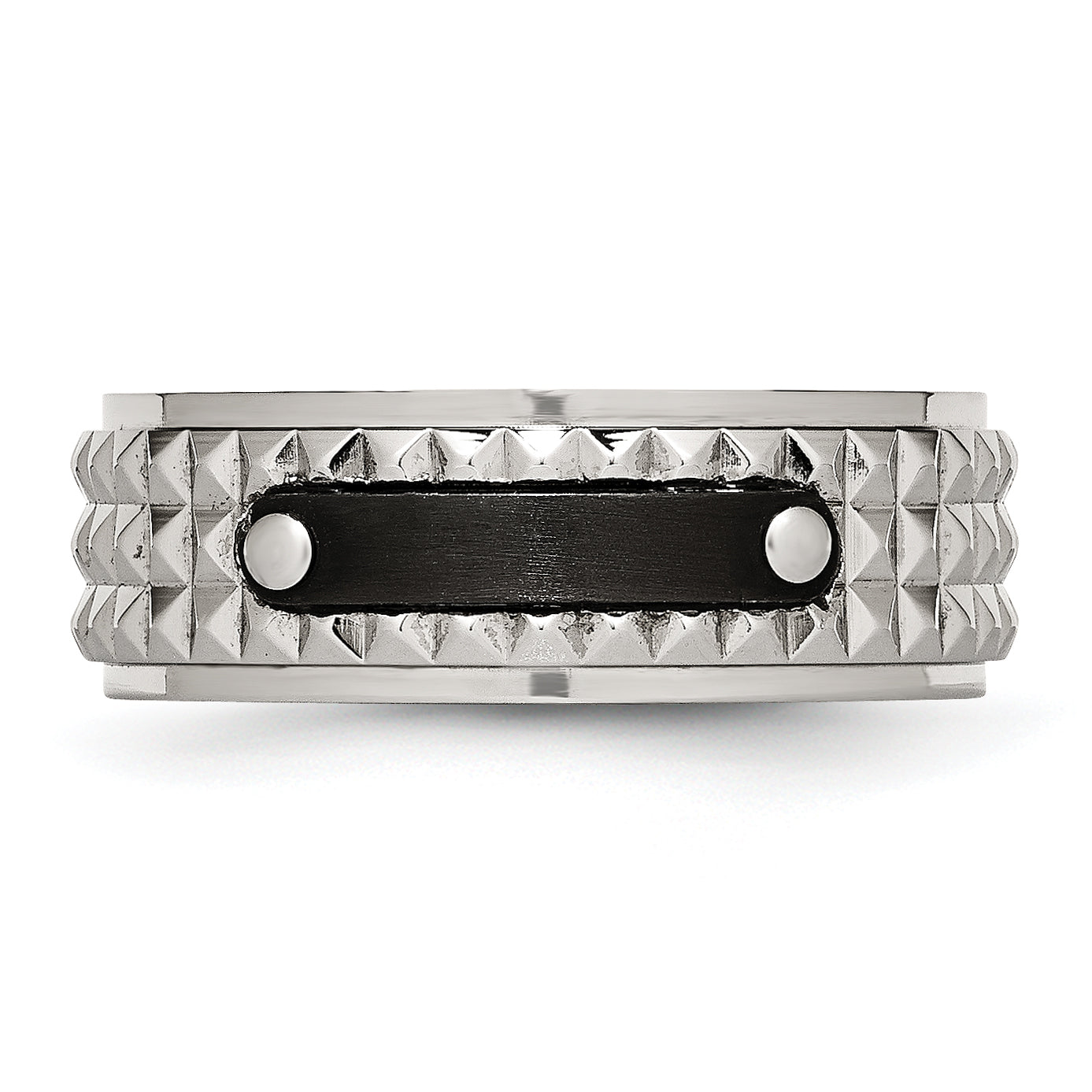 Stainless Steel Brushed And Polished Black Ip Plated Faceted 8mm Band