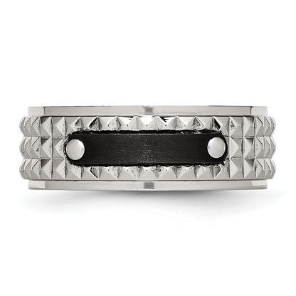 Stainless Steel Brushed And Polished Black Ip Plated Faceted 8mm Band