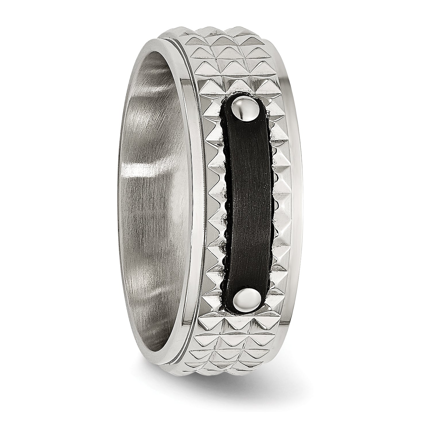 Stainless Steel Brushed And Polished Black Ip Plated Faceted 8mm Band
