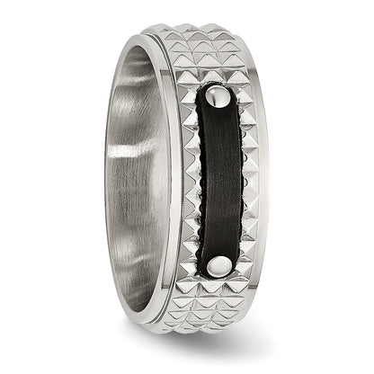 Stainless Steel Brushed And Polished Black Ip Plated Faceted 8mm Band