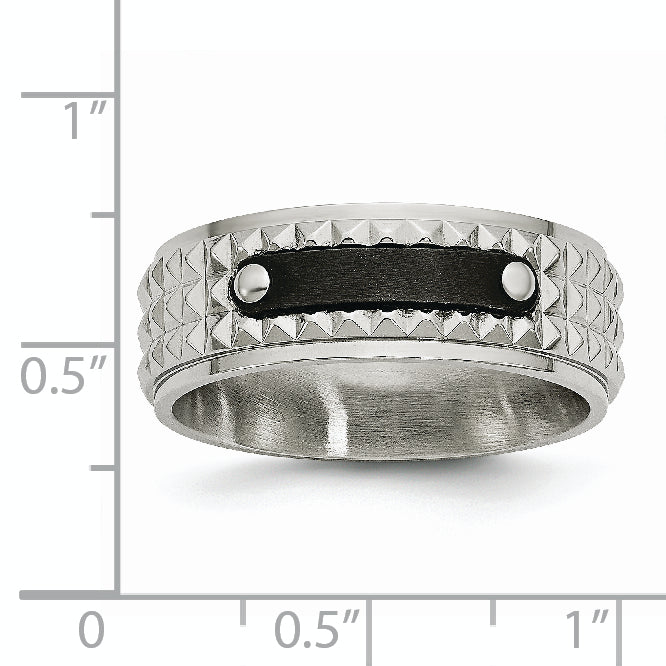Stainless Steel Brushed And Polished Black Ip Plated Faceted 8mm Band