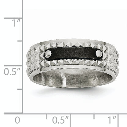 Stainless Steel Brushed And Polished Black Ip Plated Faceted 8mm Band