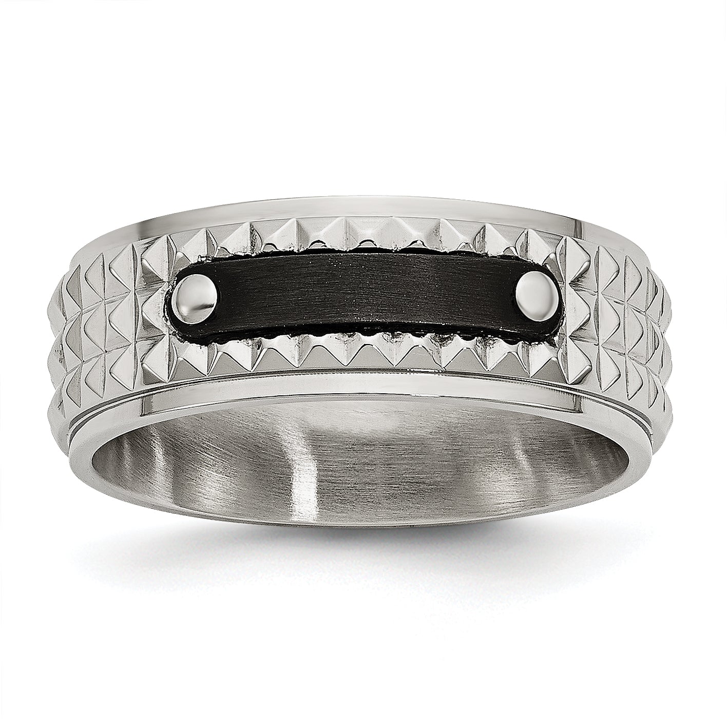 Stainless Steel Brushed And Polished Black Ip Plated Faceted 8mm Band