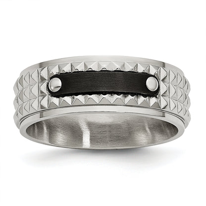 Stainless Steel Brushed And Polished Black Ip Plated Faceted 8mm Band