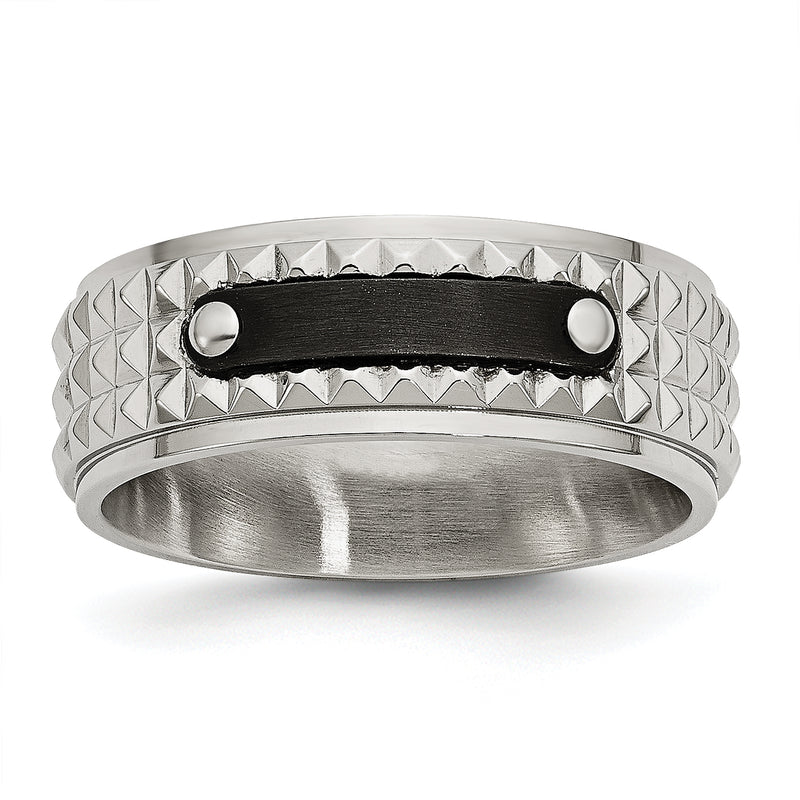 Stainless Steel Brushed And Polished Black Ip Plated Faceted 8mm Band