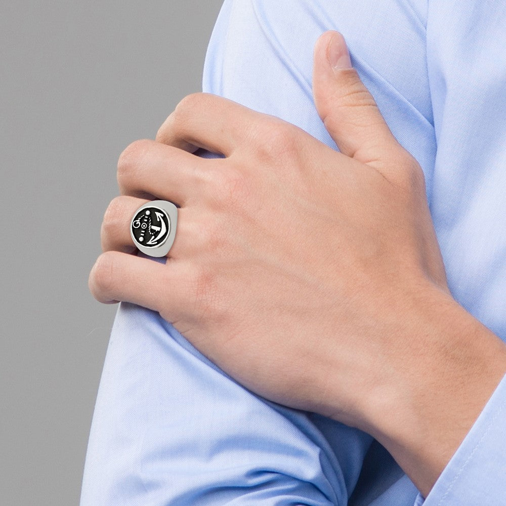 Stainless Steel Antiqued And Polished Anchor Ring