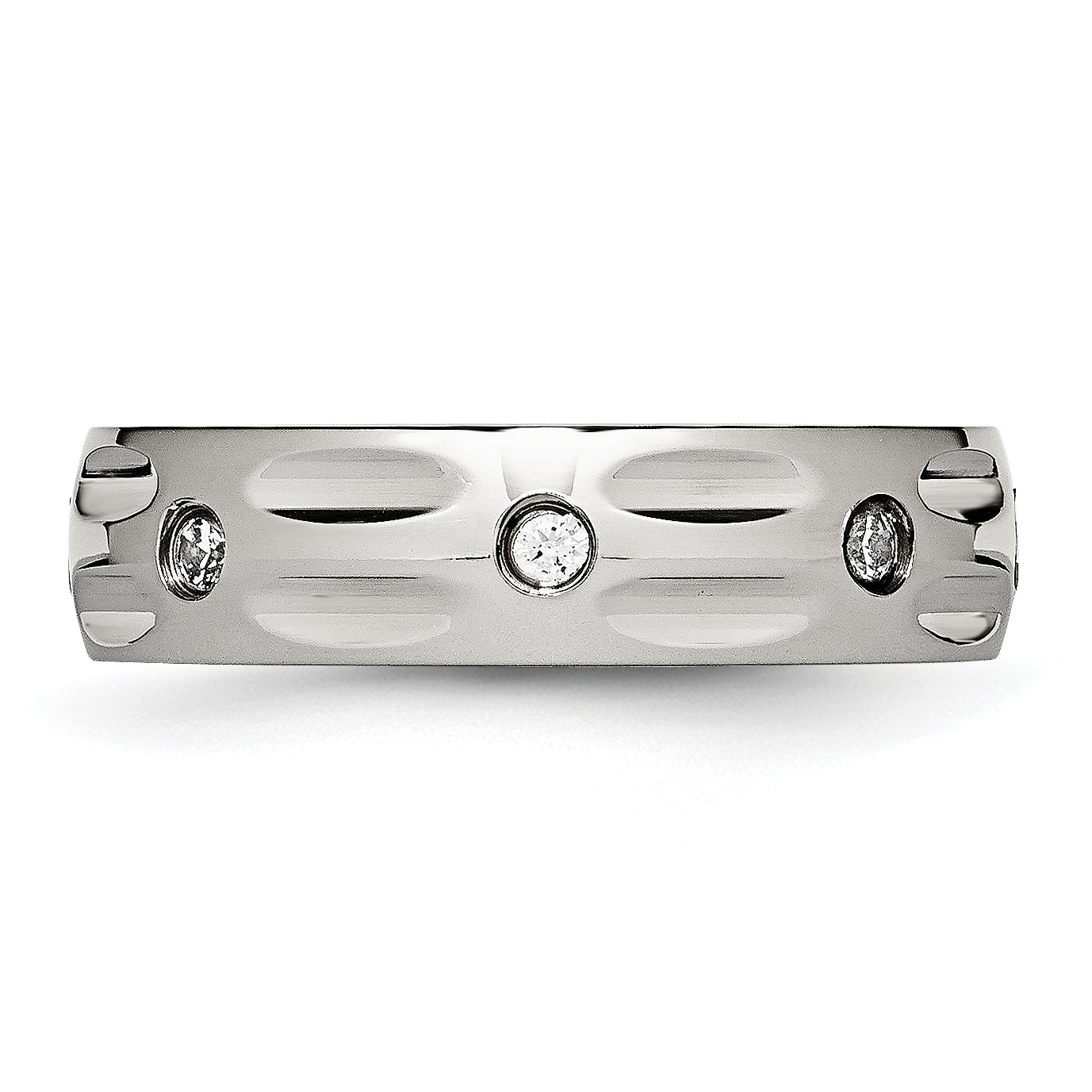 Stainless Steel Polished Cz 6mm Grooved Band