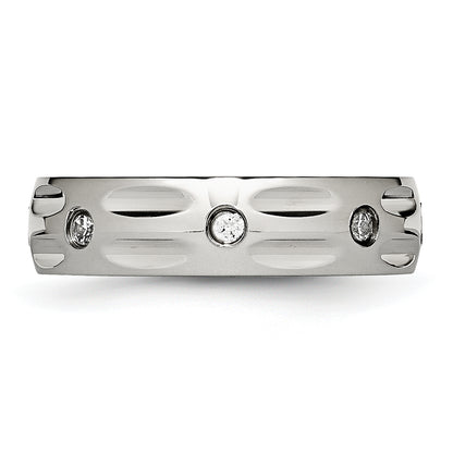 Stainless Steel Polished Cz 6mm Grooved Band